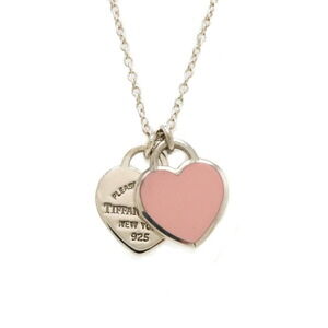 TIFFANY Co to Double Heart Pendant Necklace Pink Silver